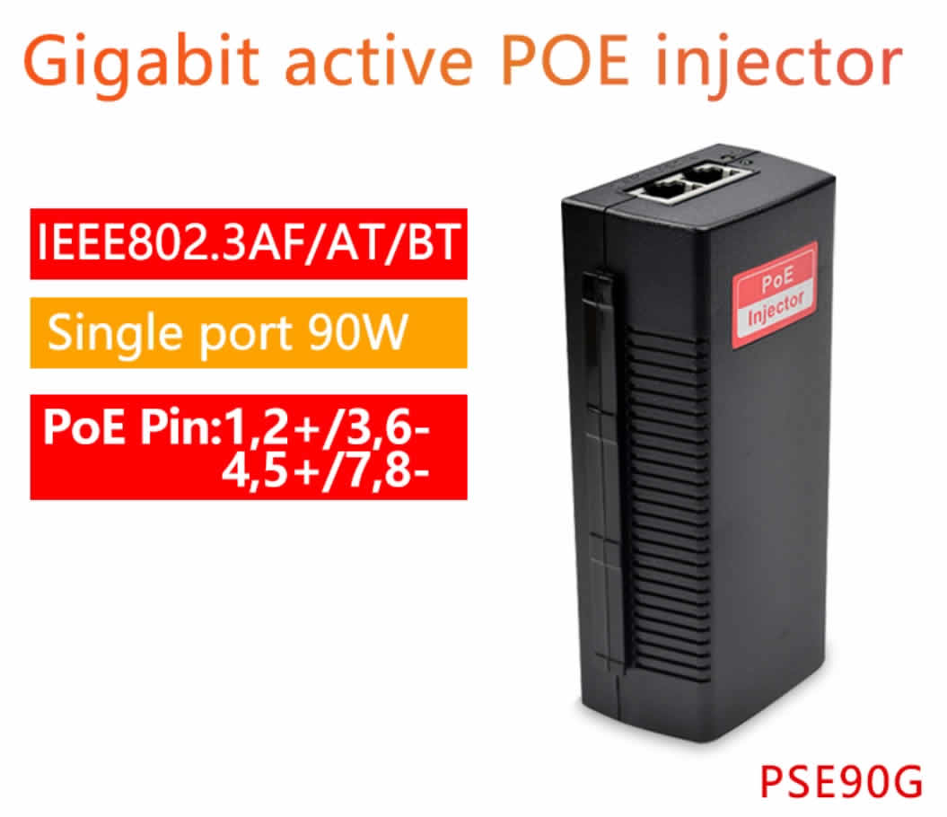 PSE90G Gigabit 90W PoE Injector POE++ BT Standard  802.3bt PTZ Camera  4-Pair Power