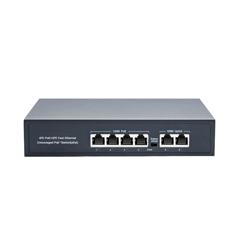 250 Meter 4+2 Ports POE Switch 48V 10/100Mbps 2 Uplink Switc